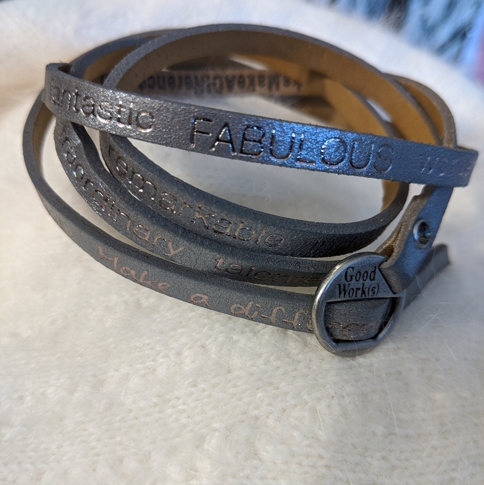 Good Works Make A Difference Silver Inspirational Long Leather Wrap Bracelet